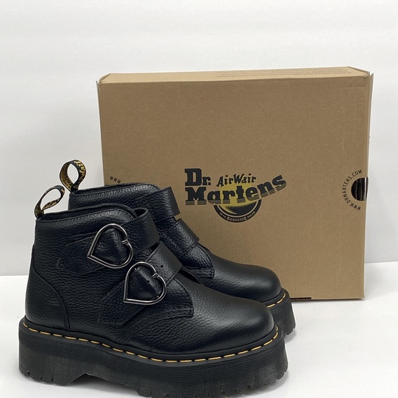 NEW DR MARTENS DEVON HEART LEATHER PLATFORM BOOTS - Picture 3 of 12